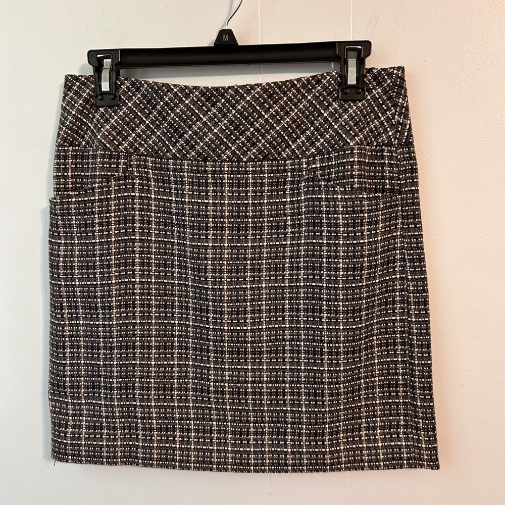 Ann Taylor LOFT Women Size 2 Blue Brown Plaid Tweed Mini Skirt Lined Office